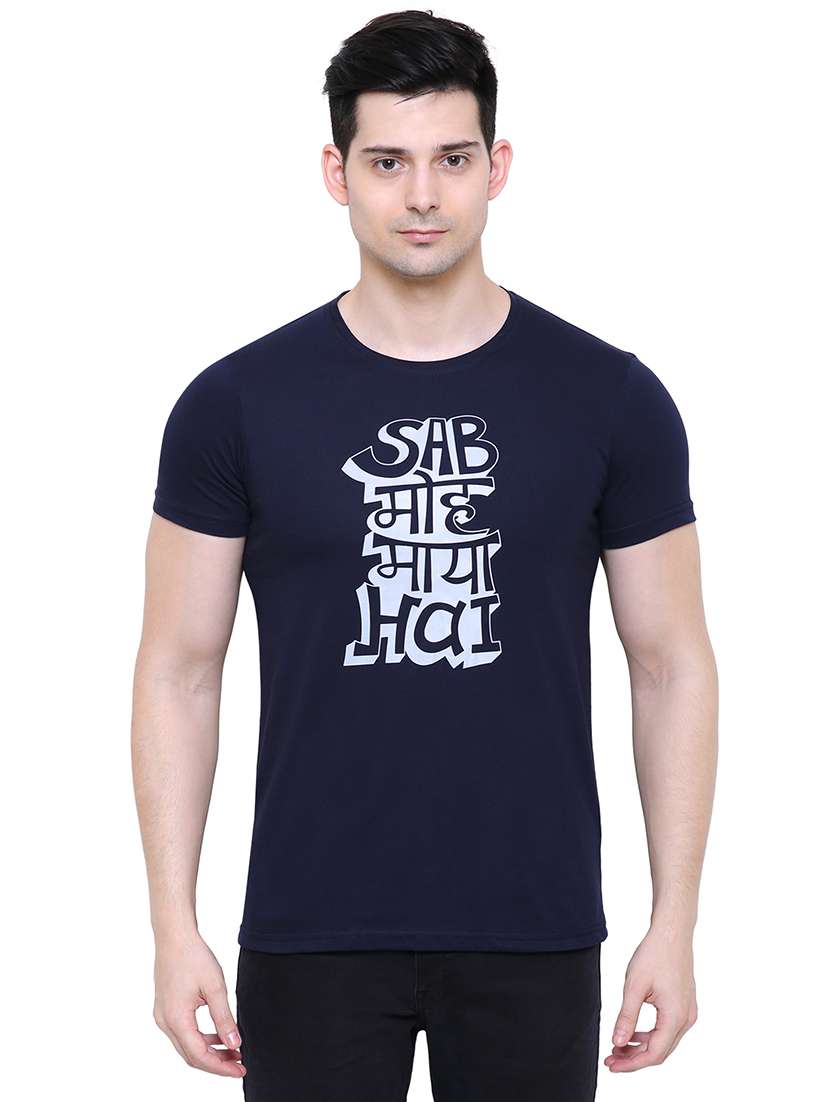 navy blue typographic chest print t-shirt