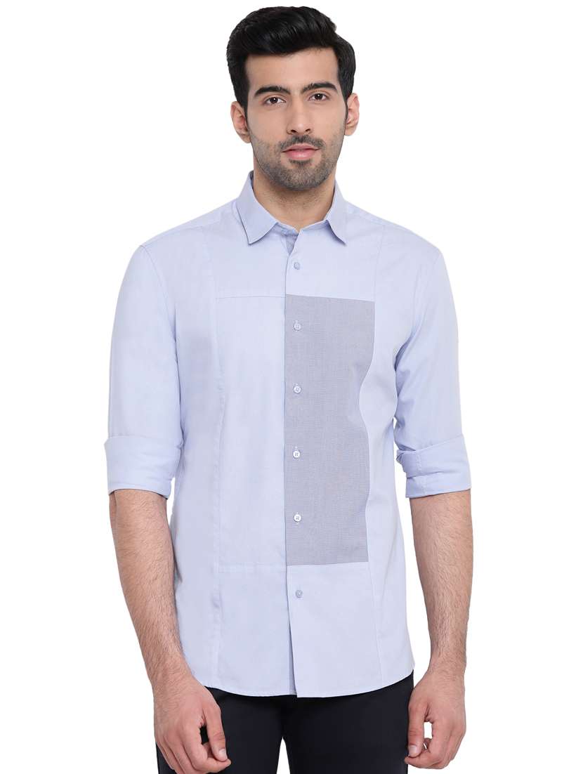 light blue color block casual shirt
