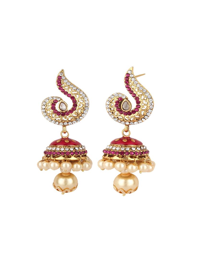 red brass jhumka earring - 16453764 - Standard Image - 1
