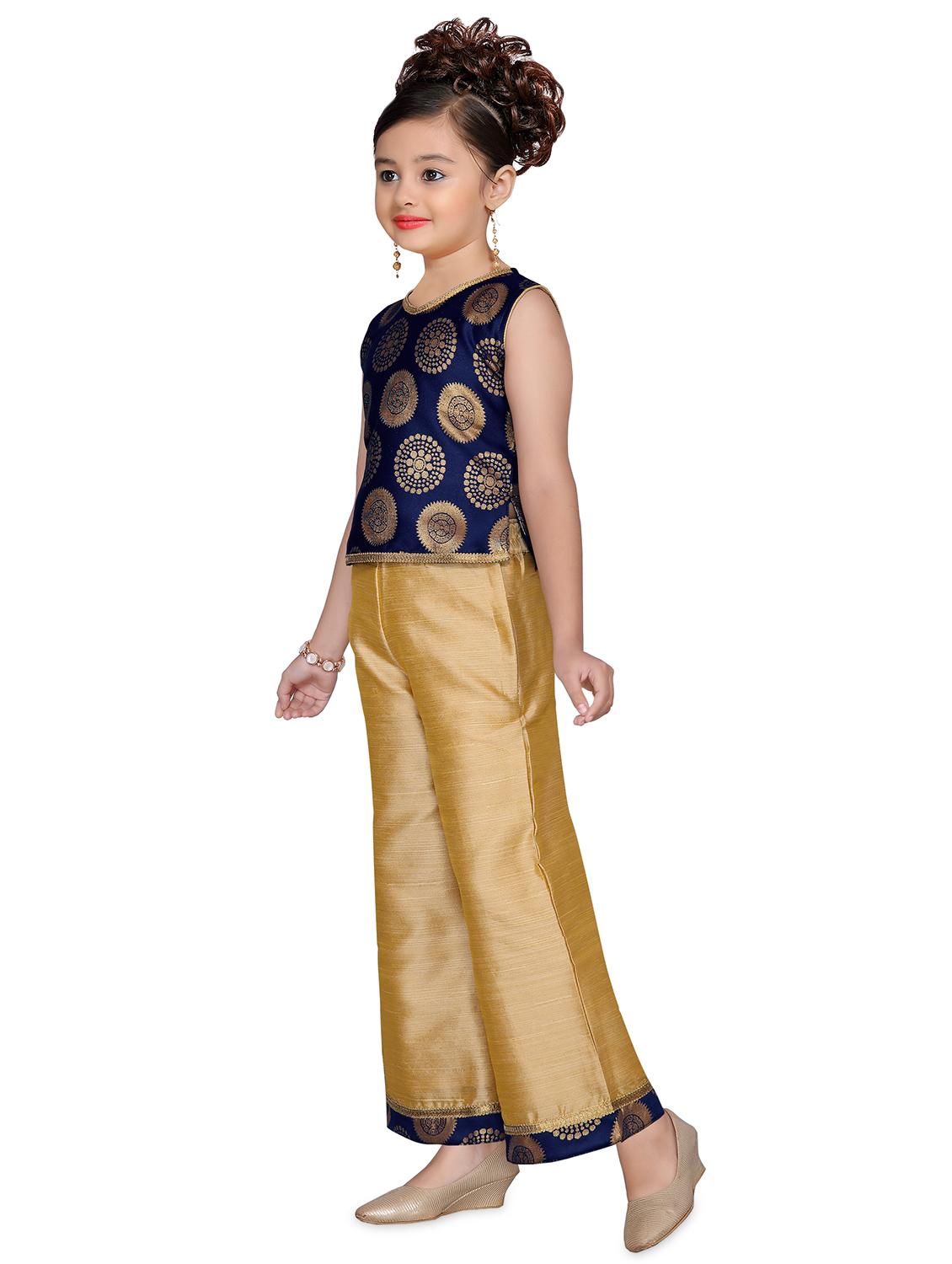 blue silk blend kurta and sharara set - 16453945 - Standard Image - 1