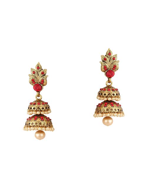 red brass jhumka earring - 16454028 - Standard Image - 0