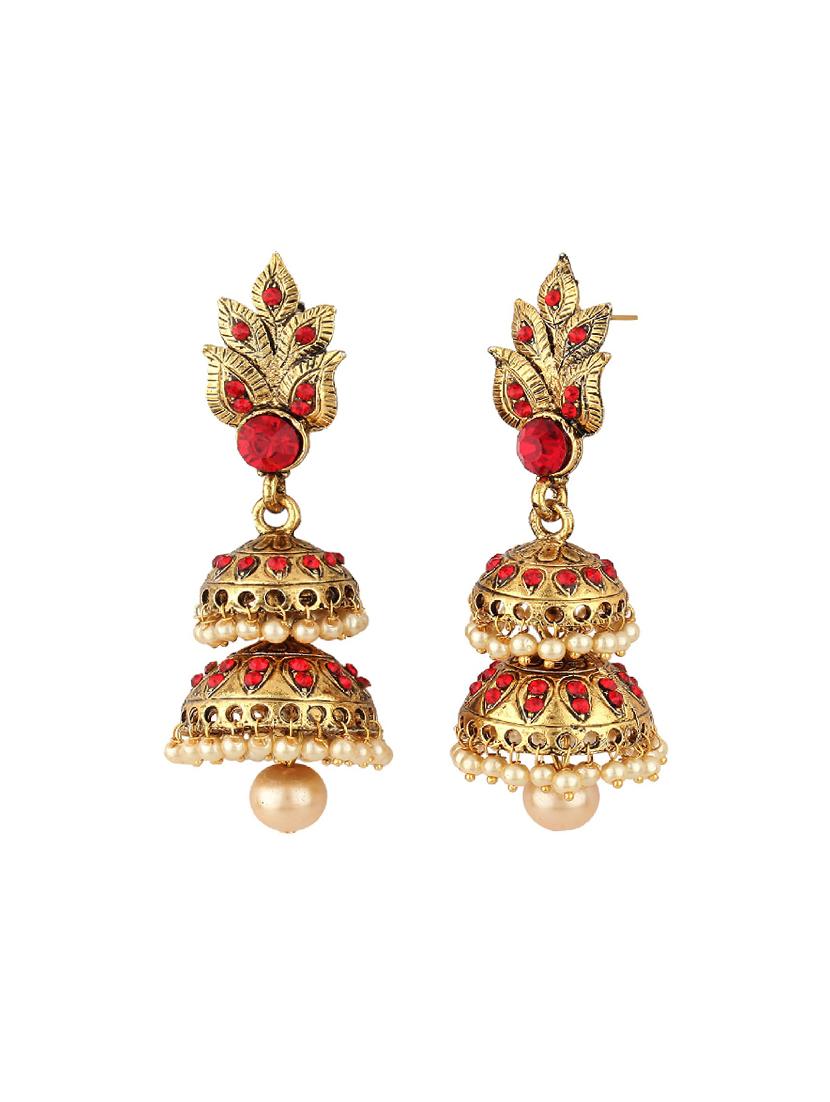 red brass jhumka earring - 16454028 - Standard Image - 1
