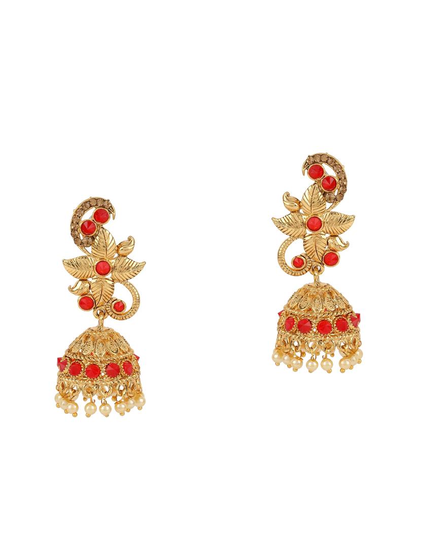 red brass jhumka earring - 16454107 -  Zoom Image - 0