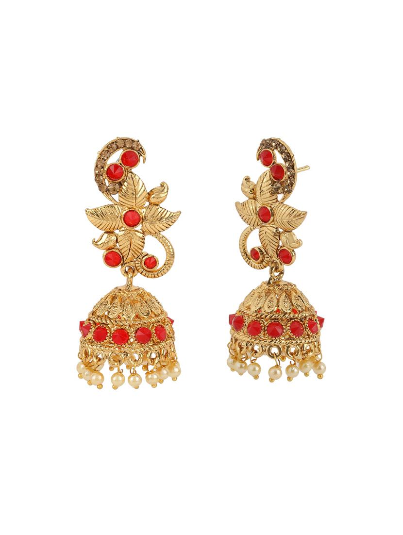 red brass jhumka earring - 16454107 -  Standard Image - 1