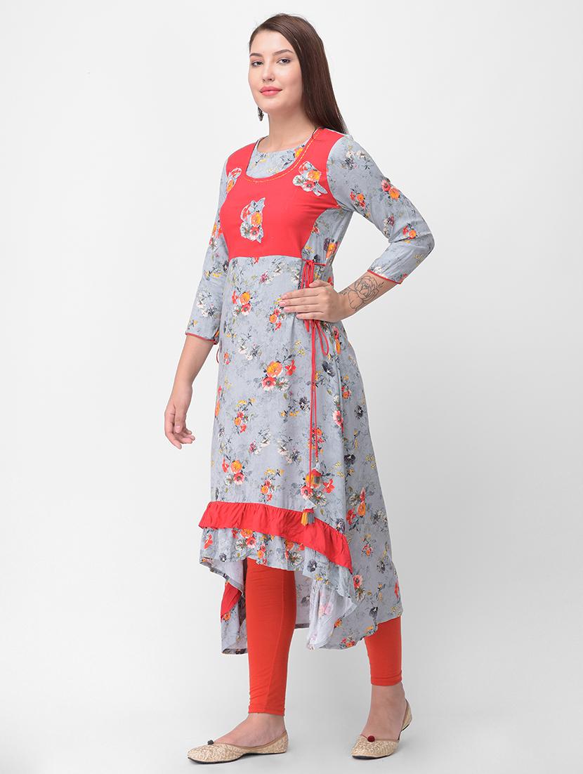 floral high low kurta - 16456254 -  Standard Image - 1