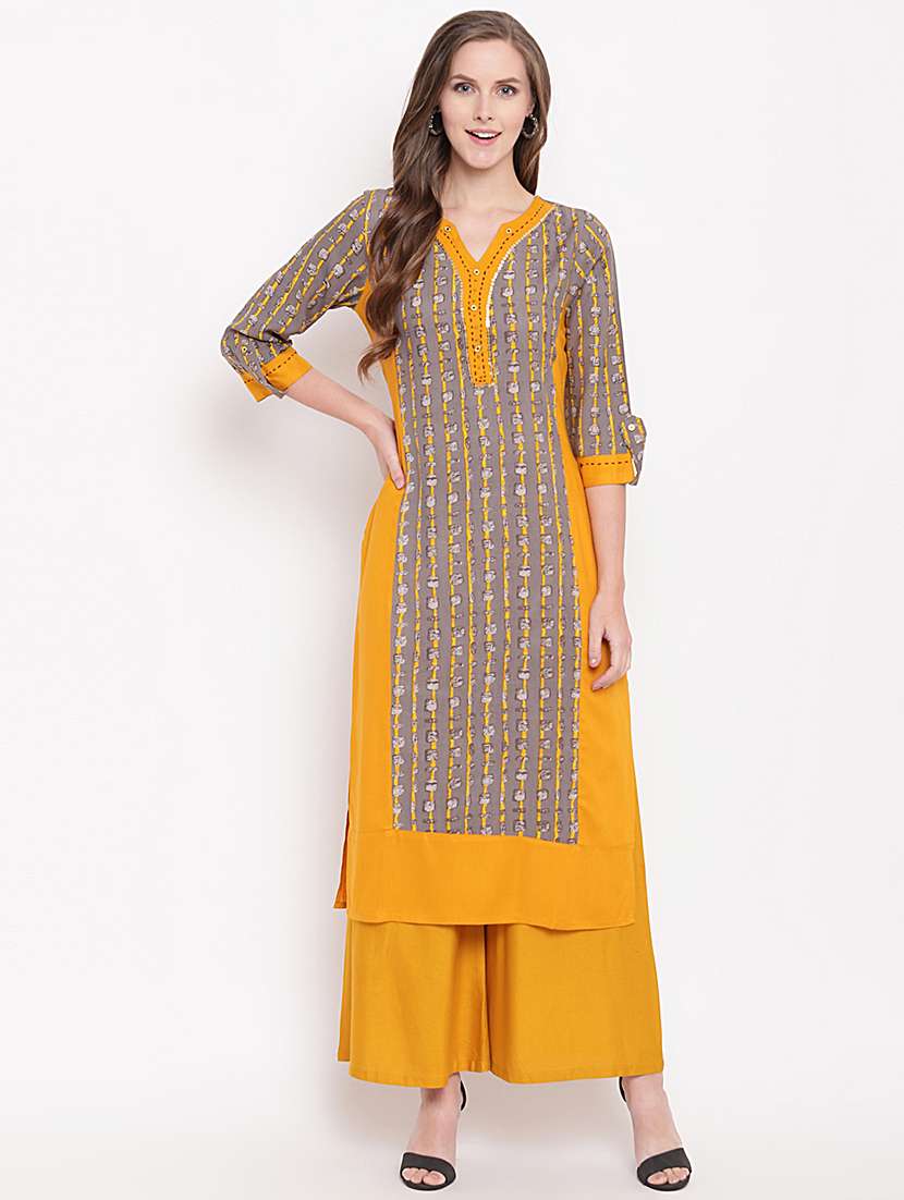 kaantha work printed straight kurta