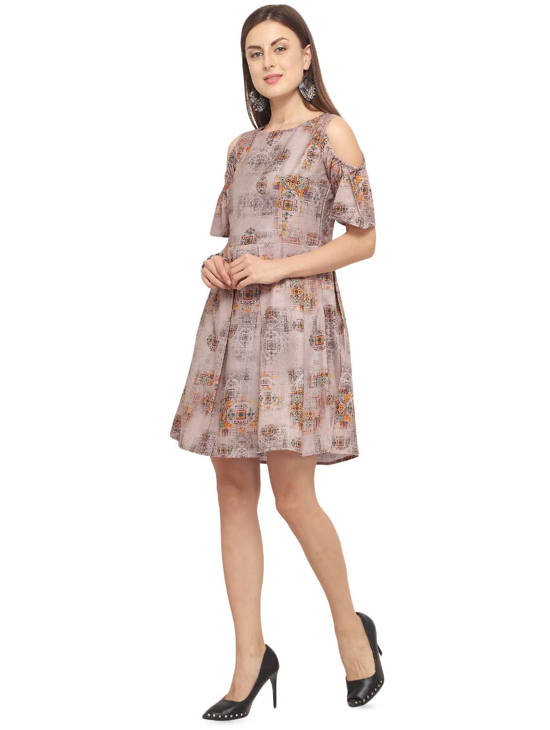cold shoulder printed a-line dress - 16457140 -  Standard Image - 1