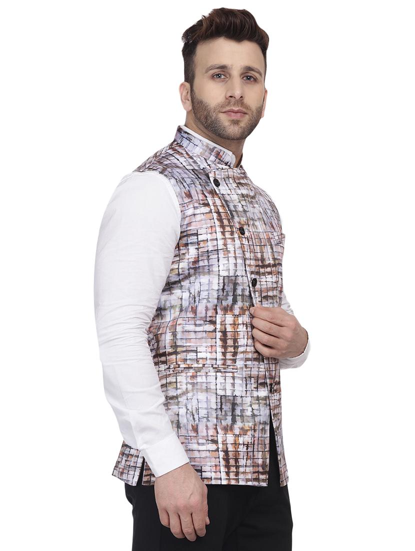 grey printed nehru jacket - 16457174 - Standard Image - 1