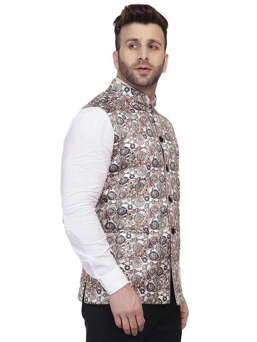 beige printed nehru jacket - 16457183 -  Standard Image - 1