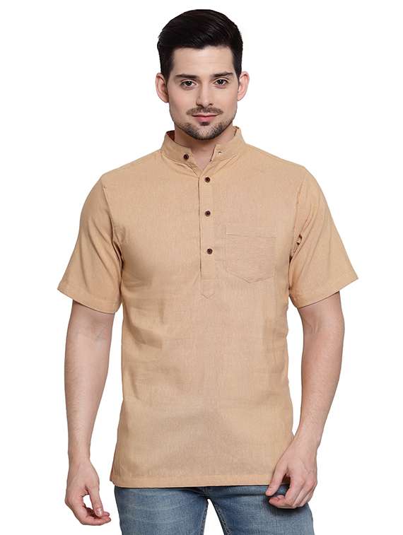 beige solid short kurta