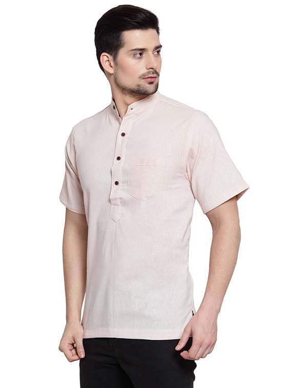 beige solid short kurta - 16459267 -  Standard Image - 1