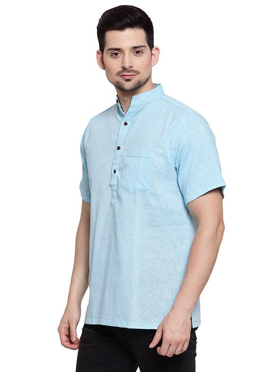 light blue solid short kurta - 16459269 -  Standard Image - 1