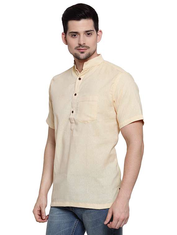 yellow solid short kurta - 16459271 - Standard Image - 1