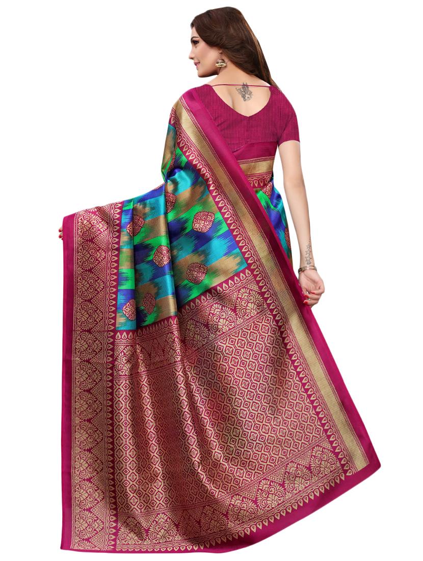 ikat printed saree with blouse - 16460044 - Standard Image - 1