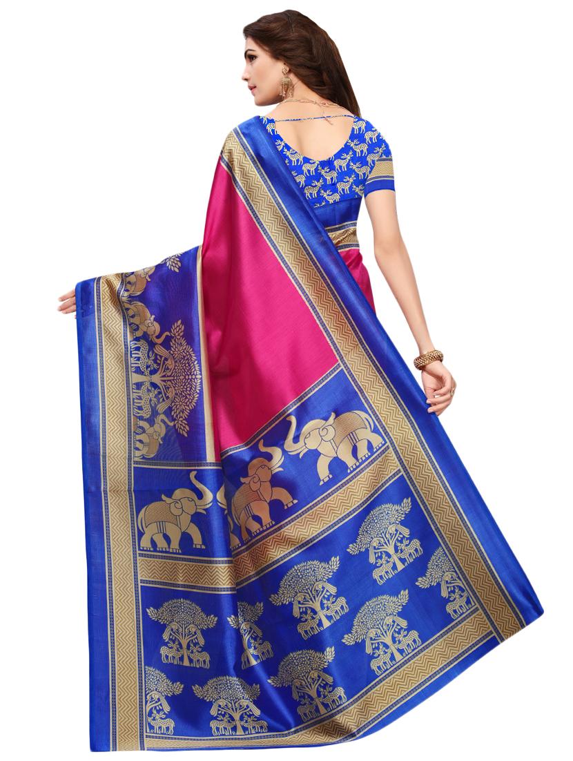 contrast printed saree with blouse - 16460055 - Standard Image - 1