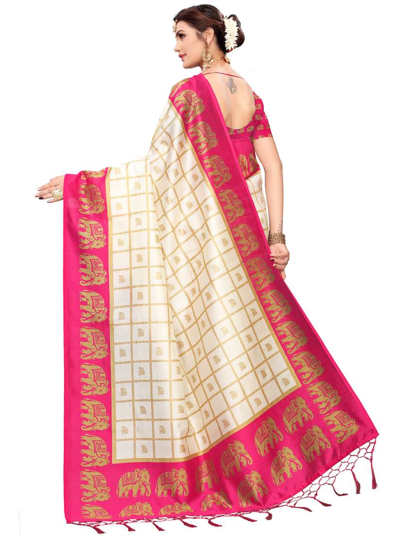 checkered printed saree with blouse - 16460137 -  Standard Image - 1