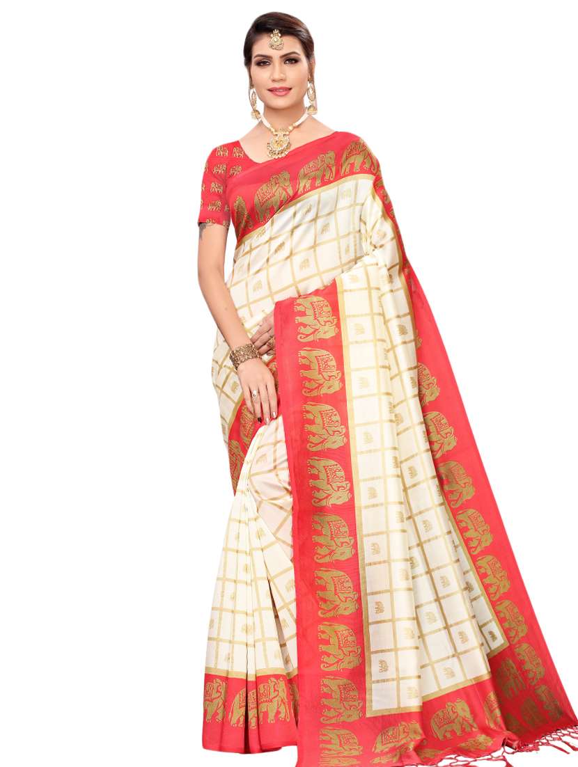 checkered printed saree with blouse