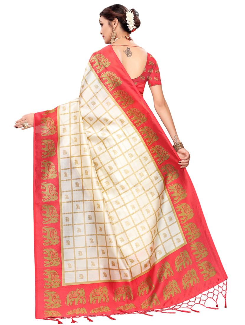 checkered printed saree with blouse - 16460140 -  Standard Image - 1