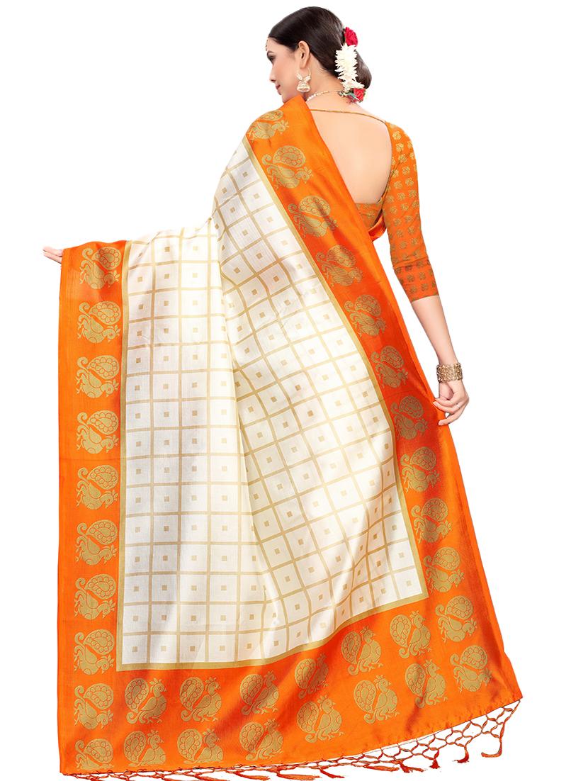 checkered printed saree with blouse - 16460161 - Standard Image - 1