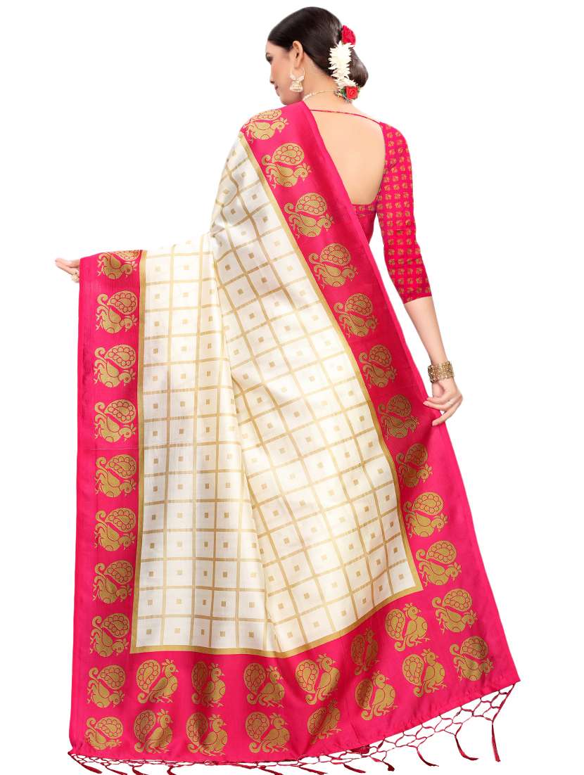 checkered printed saree with blouse - 16460162 -  Standard Image - 1