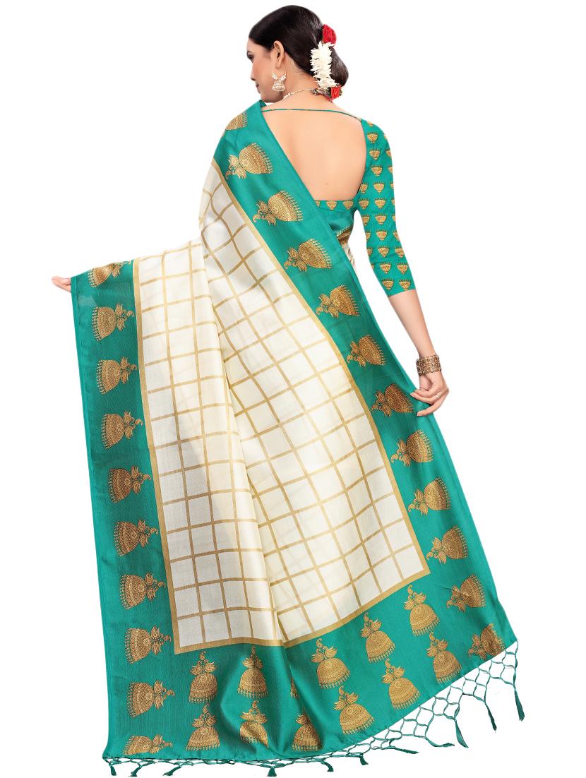 checkered printed saree with blouse - 16460178 - Standard Image - 1