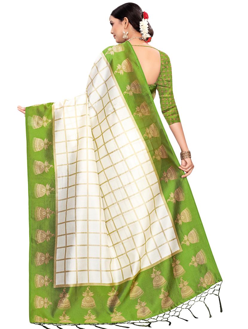 checkered printed saree with blouse - 16460180 -  Standard Image - 1