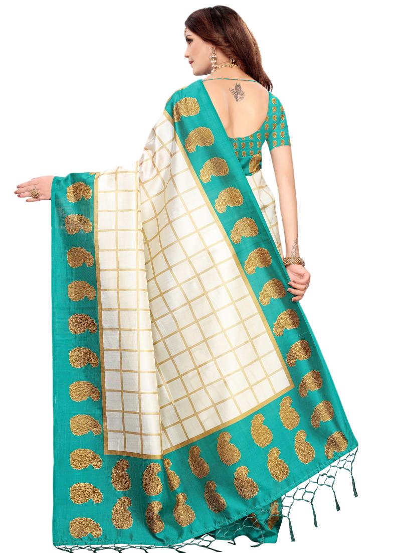 checkered printed saree with blouse - 16460197 - Standard Image - 1