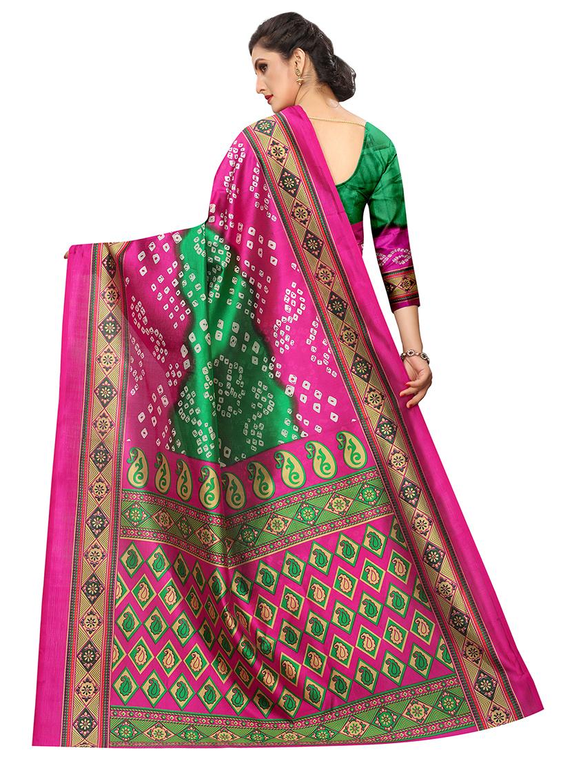 contrast shades bandhani saree with blouse - 16460301 -  Standard Image - 1