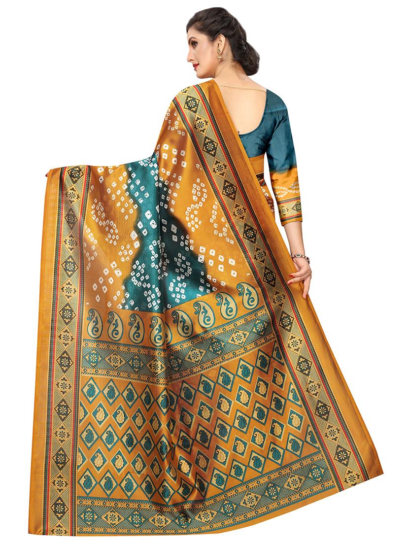 contrast shades bandhani saree with blouse - 16460303 - Standard Image - 1