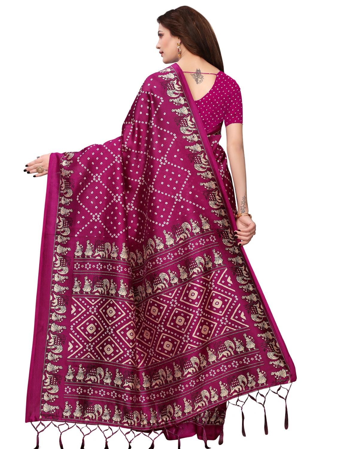 contrast shades bandhani saree with blouse - 16460309 - Standard Image - 1