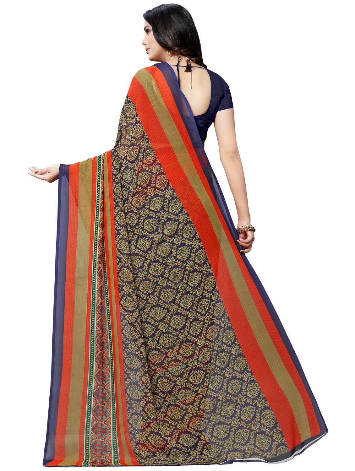 ethnic motifs printed saree with blouse - 16461228 - Standard Image - 1