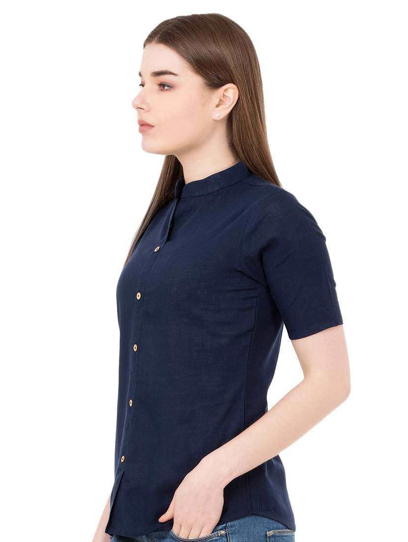 mandarin neck solid shirt - 16461652 -  Standard Image - 1