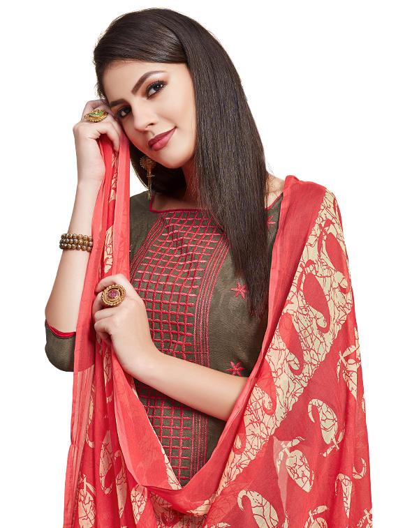 embroidered unstitched churidaar suit - 16461913 - Standard Image - 1