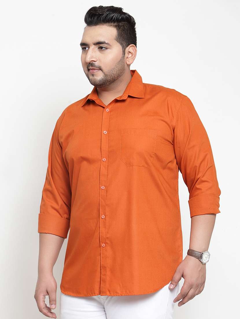 orange solid casual shirt - 16462099 -  Standard Image - 1