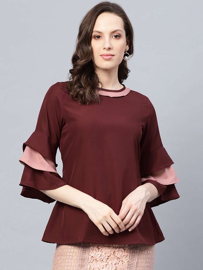 maroon poly crepe regular top