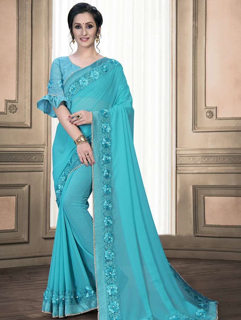 blue georgette gota patti saree with blouse