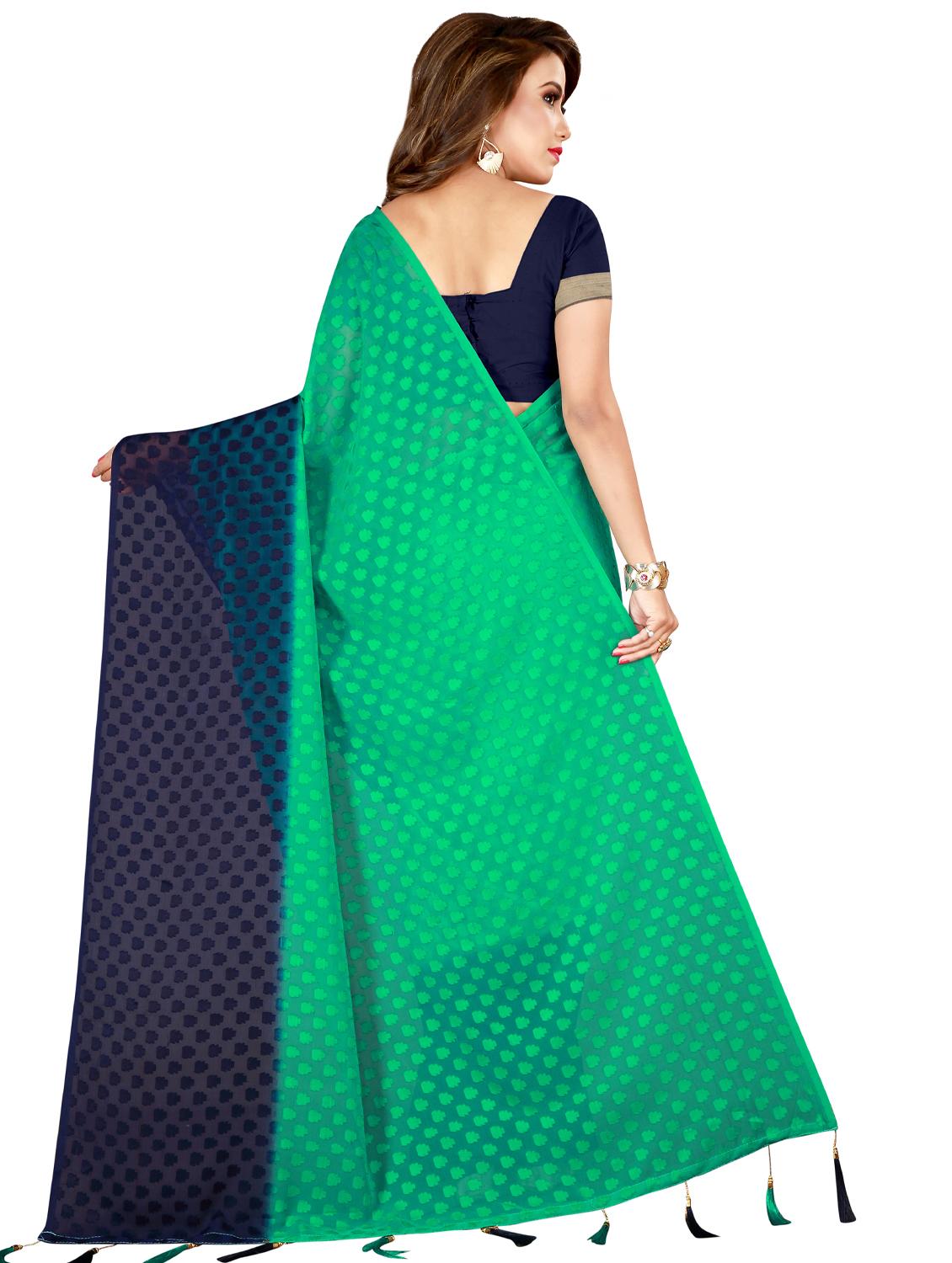 turquoise silk blend jamdani saree with blouse - 16466075 - Standard Image - 1