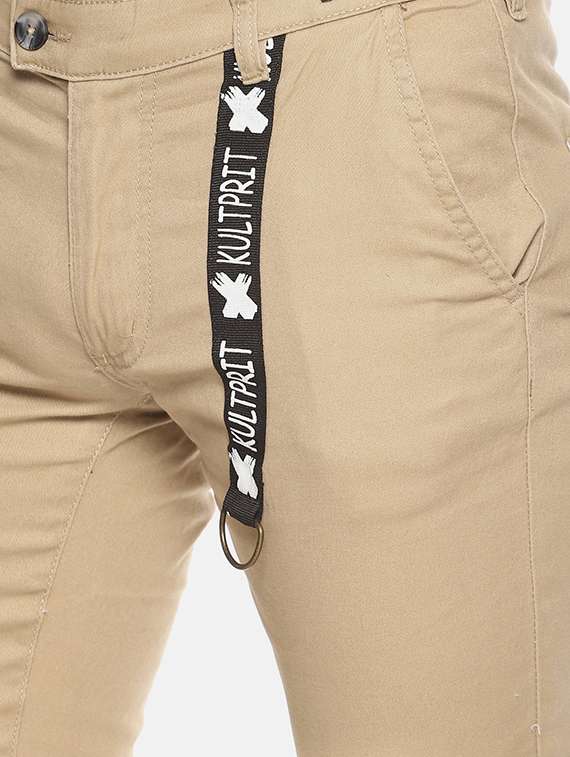beige striped flat front casual trouser - 16466350 - Standard Image - 4