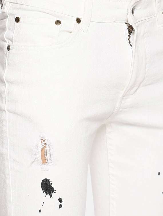white printed distressed denim jeans - 16466364 -  Standard Image - 4
