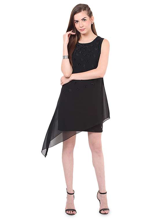 women's asymmetric solid dress