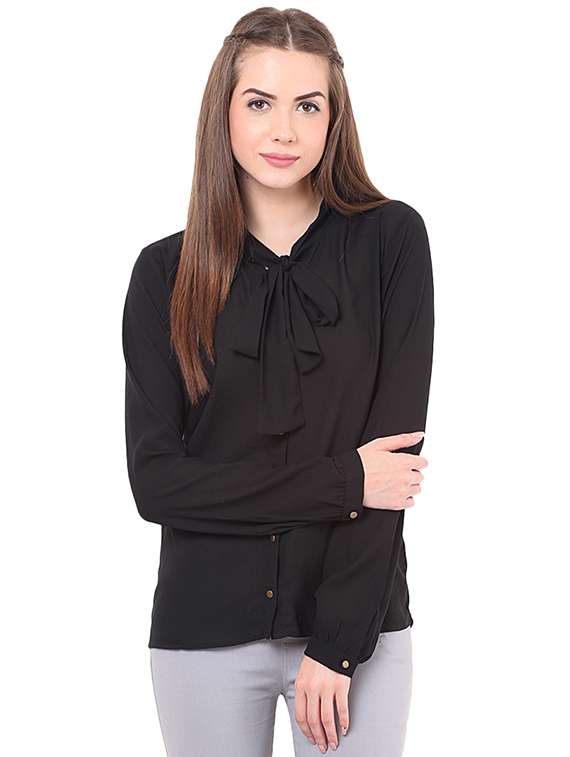 tie knot neck gathered solid shirt - 16468390 - Zoom Image - 0