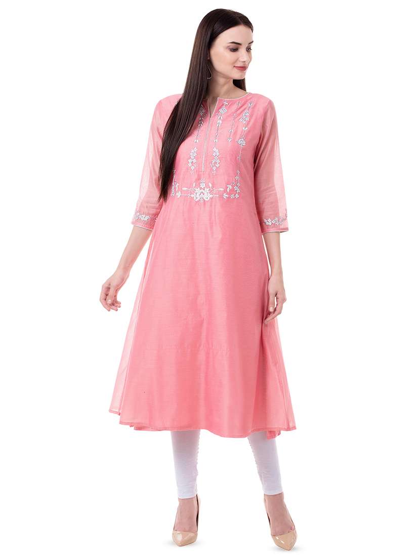 embroidered chanderi a-line kurta