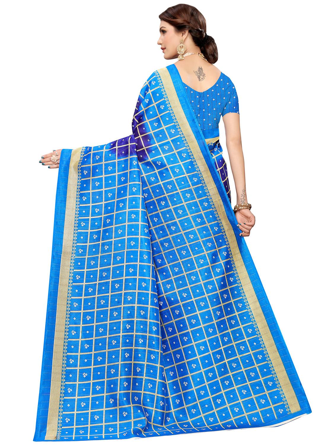 checkered printed saree with blouse - 16471064 - Standard Image - 1