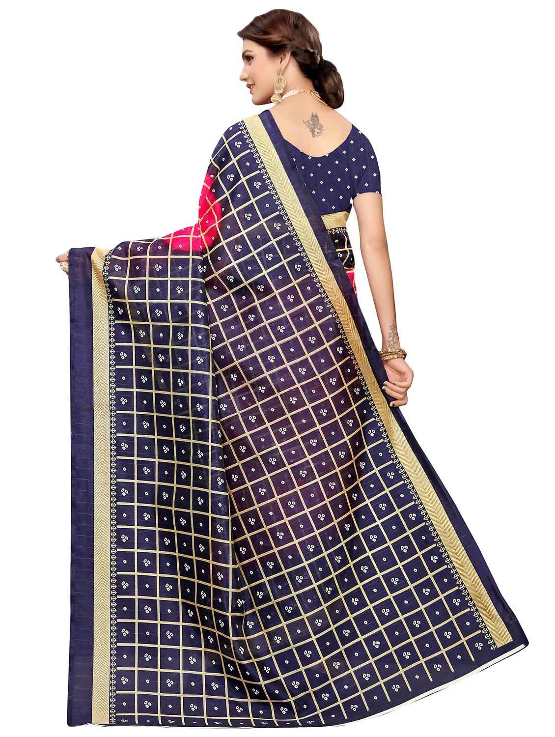 checkered printed saree with blouse - 16471065 - Standard Image - 1