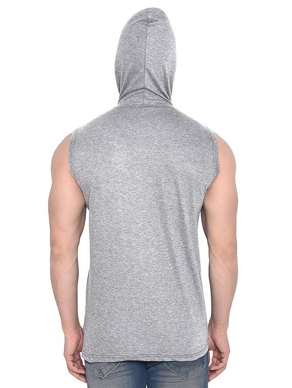 grey solid hooded t-shirt - 16477703 -  Standard Image - 1