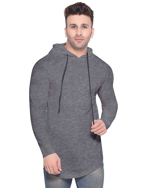grey solid hooded t-shirt