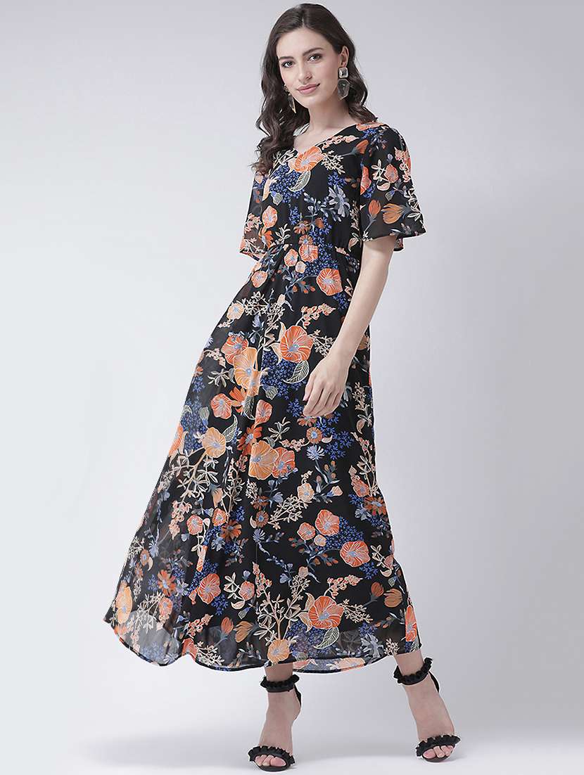 v-neck floral maxi dress
