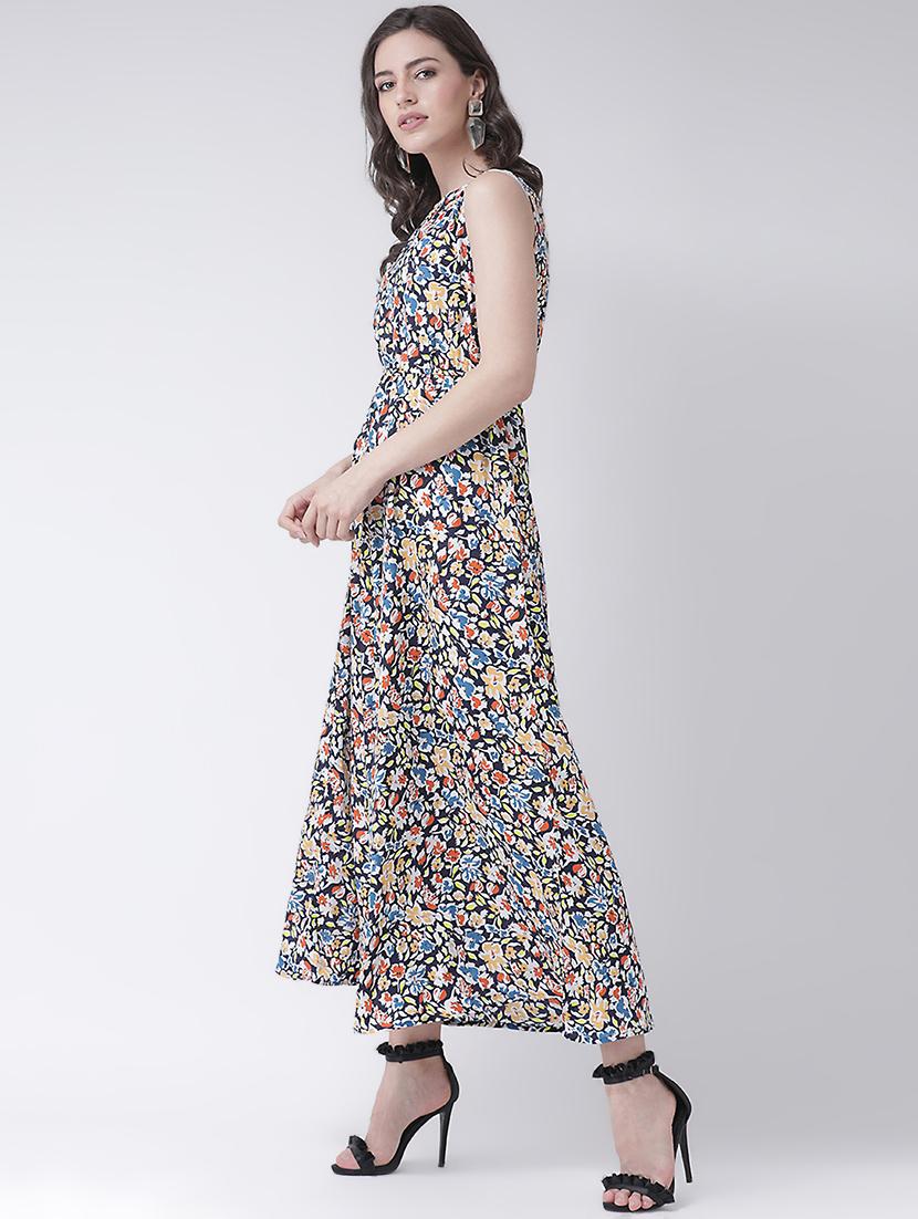 round neck abstract maxi dress - 16483250 - Standard Image - 1