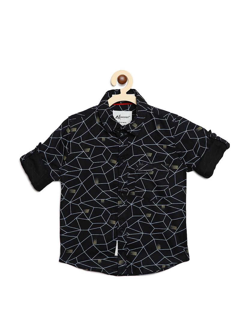 roll up sleeve geometric print shirt - 16483317 - Standard Image - 1