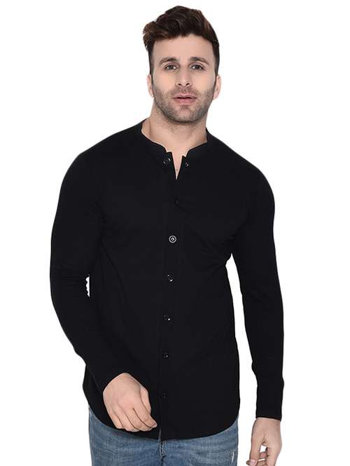men black slim fit mandarin neck long sleeve t-shirt - 16483422 -  Standard Image - 0